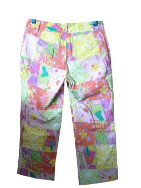 Lilly Pulitzer Frog Flower Fish Patchwork Cropped Size 6 Pants Colorful Feminine
